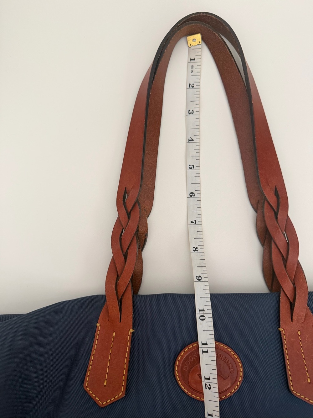 Dooney & Bourke Nylon Shopper Tote Navy Vacchetta Leather Braided Shoulder Bag - Picture 11 of 11